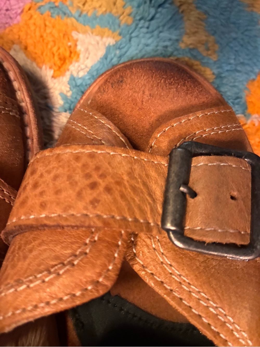 Women’s Tan Leather Buckle Slide Heeled Sandals - Picture 4 of 12